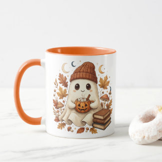 Caneca Cozy Ghost Reading Books Fall Coffee Mug