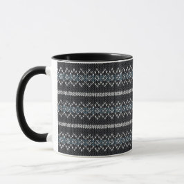 Caneca Cozy Knitted Pattern Black and Gray Mug