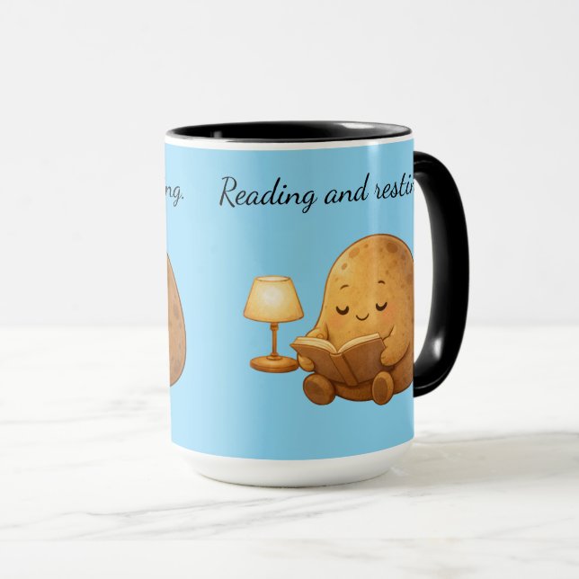 Caneca Cozy Reading Potato Persona Lamp Cartoon Art (Frente Esquerda)