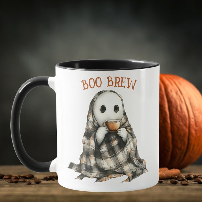 Caneca Cozy White Ghost Boo Breve Café do Dia das Bruxas (Criador carregado)