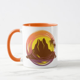 Caneca Crachá com paisagem vulcânica tropical e palmeiras