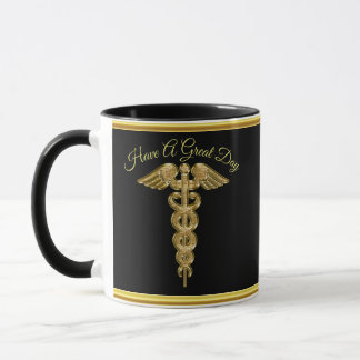 Caneca Crachá de alerta médico de folha de ouro