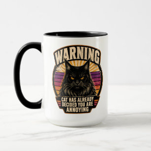 Caneca Crachá de Alerta Sunburst Vintage Gato Preto Maine