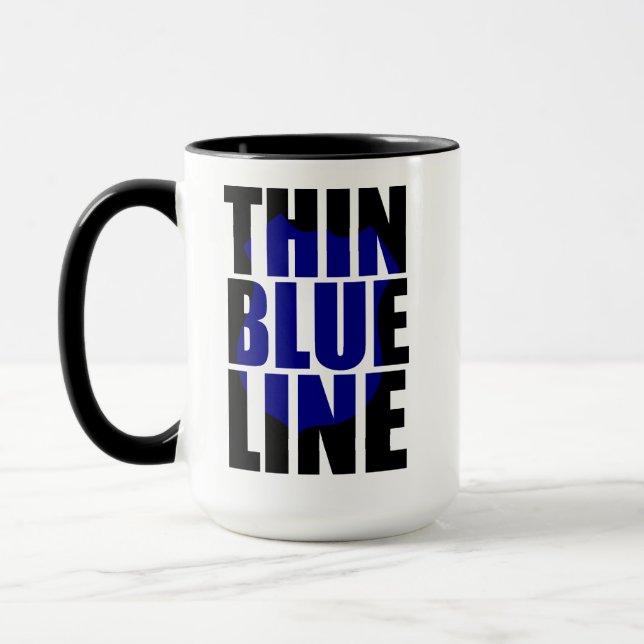 Caneca Crachá de Suporte Policial de Linha Azul-Thin (Esquerda)