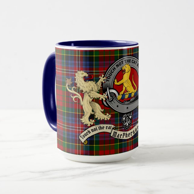 Caneca Crachá MacPherson/McPherson e Tartan Personalizado (Frente Esquerda)
