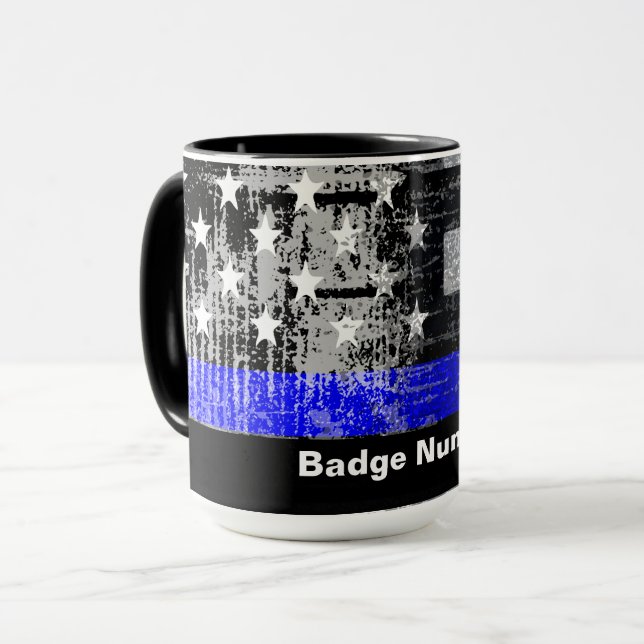 Caneca Crachá Nº Mug de Linha Azul Fino (Frente Esquerda)