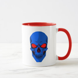 Caneca Crâne bleu aux yeux rouges.