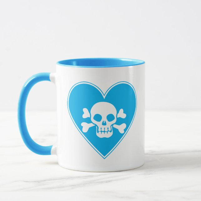 Caneca Crânio Azul Cinto no Coração (Esquerda)