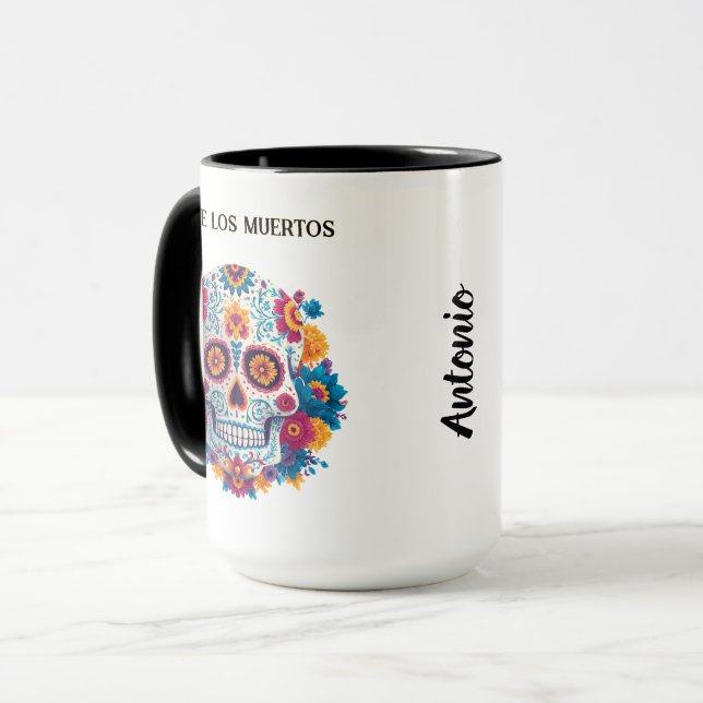 Caneca Crânio Colorido do Dia de los Muertos (Frente Esquerda)