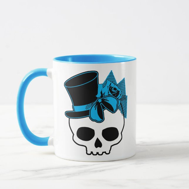 Caneca Crânio Cónico Com Rosa Azul De Chapéu Superior (Esquerda)