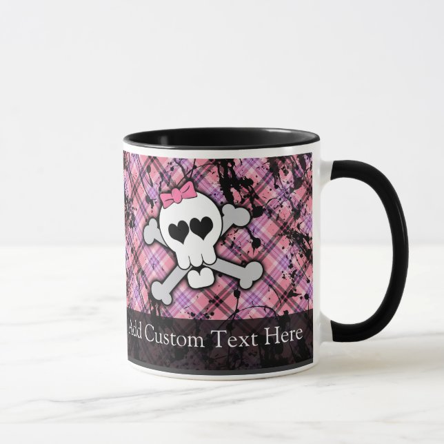 Caneca Crânio cor-de-rosa do Grunge com corações dos (Direita)