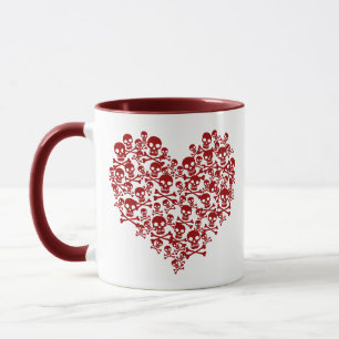 Caneca Crânio Coração Vermelho Escuro