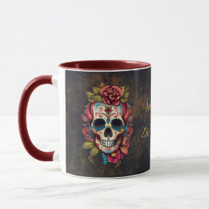 Caneca Crânio De Açúcar Floral Doce 16 Aniversário
