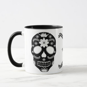 Caneca Crânio De Açúcar Mexicano, Preto E Branco, Com Nom