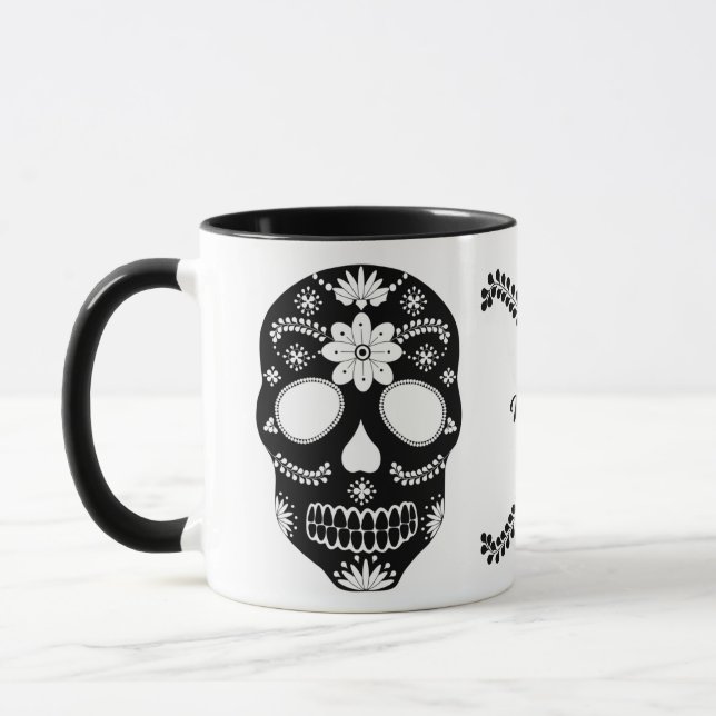 Caneca Crânio De Açúcar Mexicano, Preto E Branco, Com Nom (Esquerda)