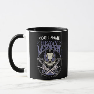 Caneca Crânio de cabeça de metal pesada em chamas azuis