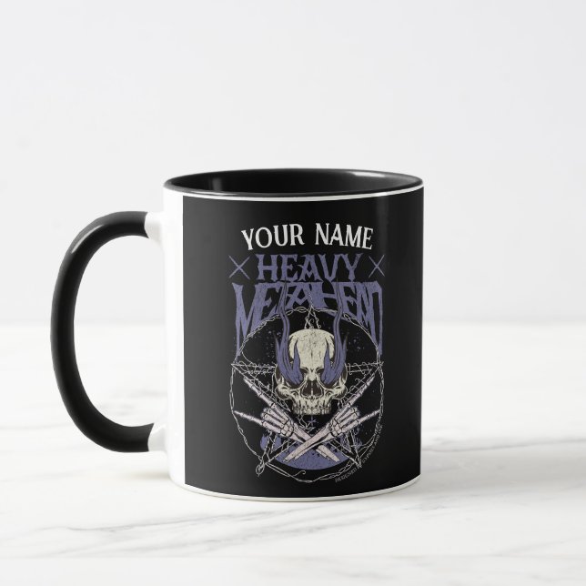 Caneca Crânio de cabeça de metal pesada em chamas azuis (Esquerda)