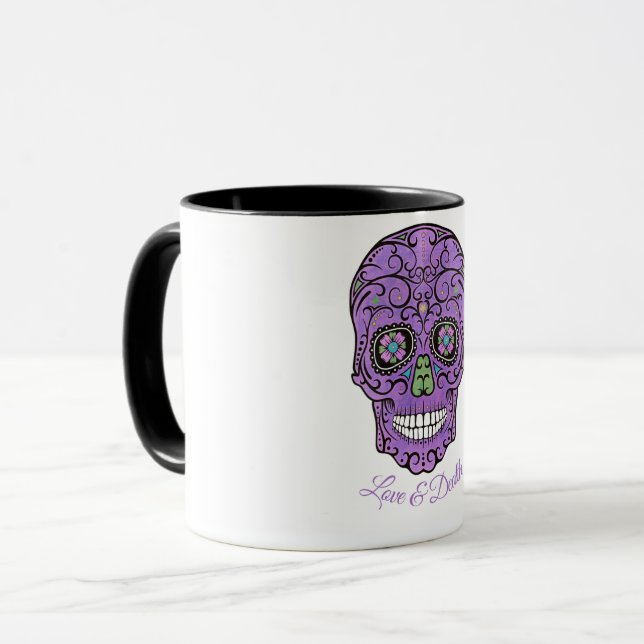 CANECA CRÂNIO DE DOCE, AMOR E MORTE, HALLOWEEN (Frente Esquerda)