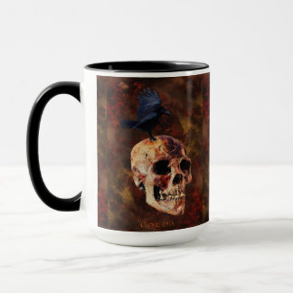 Caneca Crânio e Corvo Gótico assustador - Horror de Hallo