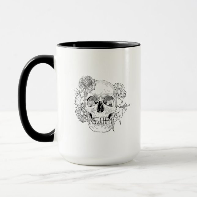 Caneca Crânio e flores inspirados (Esquerda)