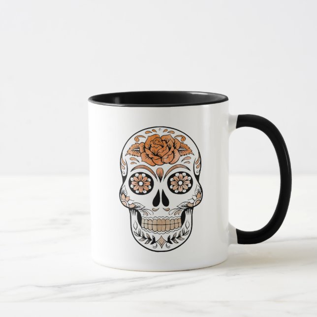 Caneca Crânio e Rosa de Açúcar Laranja e Negro (Direita)
