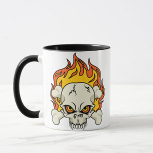 Caneca Crânio flamejante e ossos cruzados
