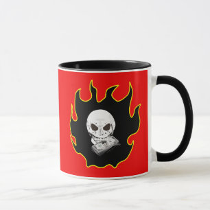 Caneca Crânio Fogo Dinheiro Morte Vermelho Negro Amarelo