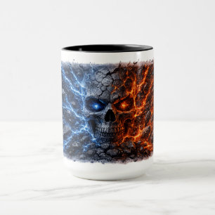 Caneca Crânio Fogo vs Gelo – Rachadura Azul Elétrico e Ve