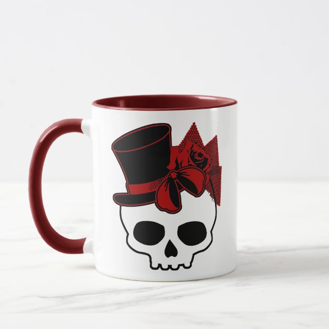 Caneca Crânio Gelado Com Rosa Vermelho De Chapéu Superior (Esquerda)