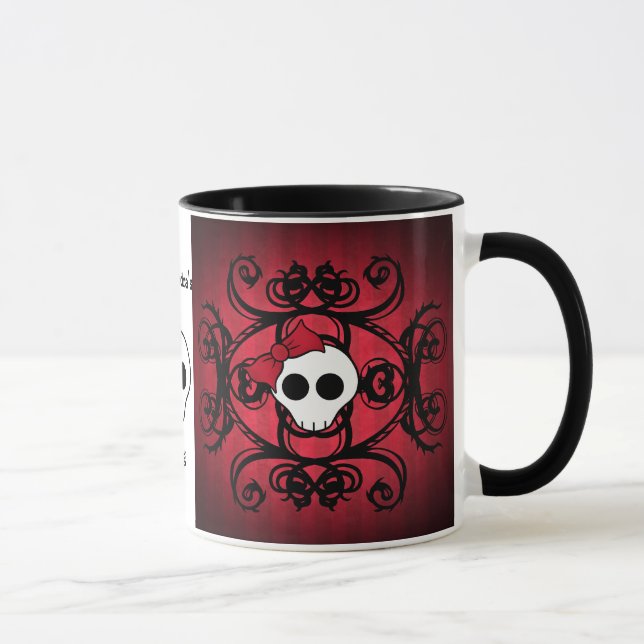 Caneca Crânio gótico em vermelho e preto (Direita)