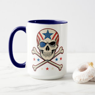 Caneca Crânio Patriótico e Bandeira Americana Crossbones