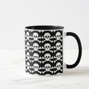 Caneca crânio pirata preto e branco