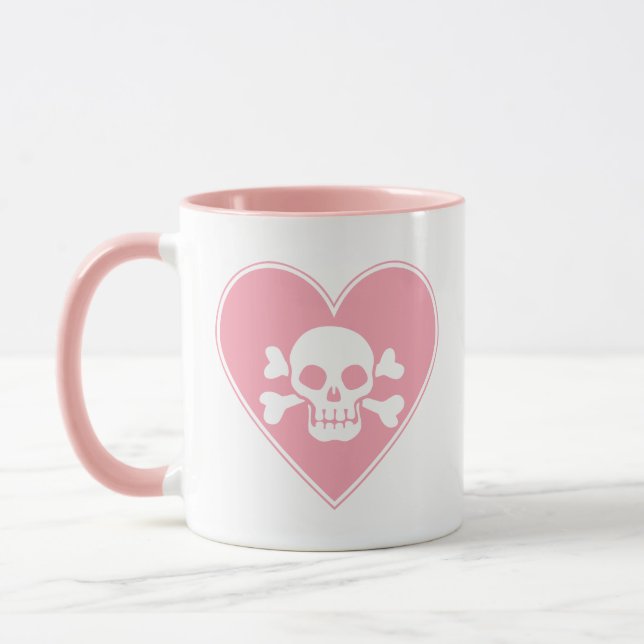 Caneca Crânio rosa-bonito no coração (Esquerda)
