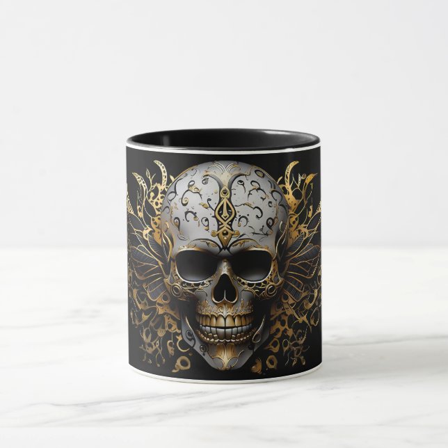 Caneca Crânio Tribal Itriciado em Ouro (Centro)