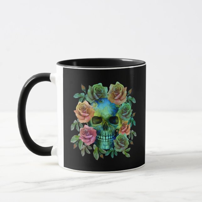 CANECA CRÂNIO VERDE MORTO COM FLORES (Esquerda)
