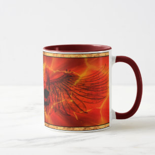 Caneca Crânio voado da lava explosão vermelha