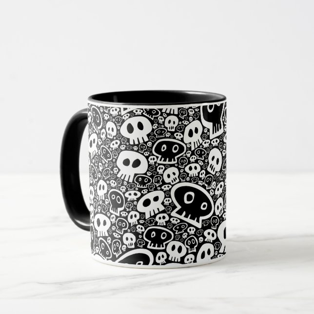 Caneca Crânios Brancos em Preto (Frente Esquerda)