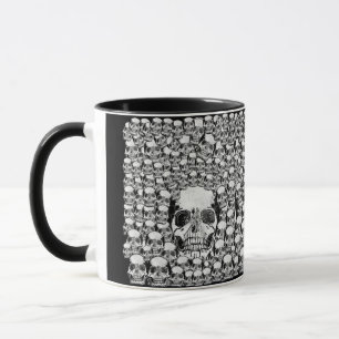CANECA CRÂNIOS PAREDE MORTE MORTOS ESQUELETO PRETO BRANCO