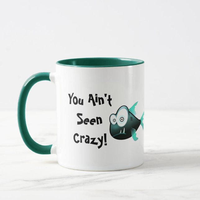 Caneca Crazy Piranha, Weird Funny Cartoon Fish Design (Esquerda)