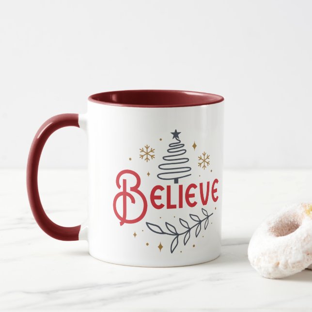 Caneca Crê Na Fonte Da Tipografia Moderna Do Natal Mágico (Com Donut)