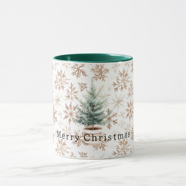Caneca Cream White Snowflakes Christmas Tree (Centro)