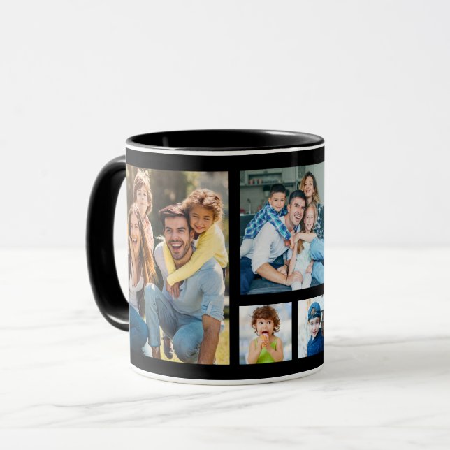 Caneca Create Your Own 5 Photo Picture Collage Black (Frente Esquerda)