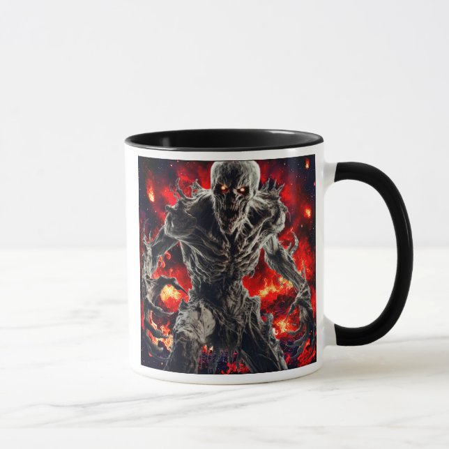Caneca Créature démoniaque sur fond d'horreur. (Direita)