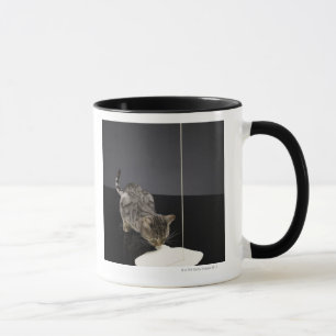 Caneca Creme de prata do bebendo do gato de gato malhado