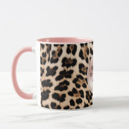 Caneca Creme Preto-Castanho-Leopardo-Esbranquiçado Rosa