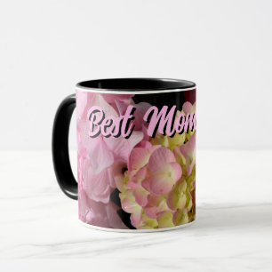 Caneca Creme rosa Hydrangeas amarelas cor-de-rosa floral 