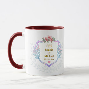 Caneca Crest Floral Elegante com Monograma de Inicials Do