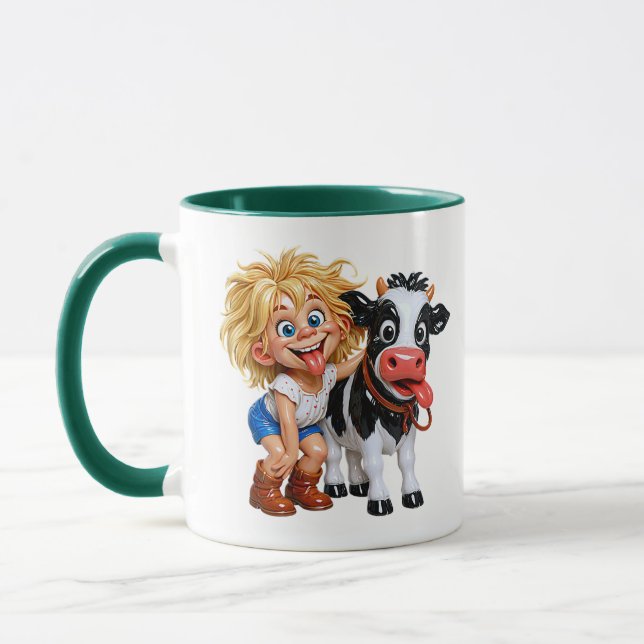 Caneca Criança Divertida Com Ilustração de Vaca (Esquerda)