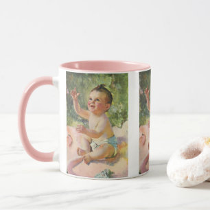 Caneca Crianças Antigas, Bebê Menina Fofo em um Cobertor 