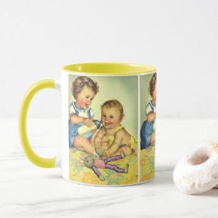 Caneca Crianças Antigas, Bebês Felizes Sorriem Mamadeira